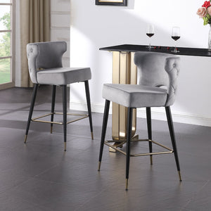 English Elm Woker Velvet Counter Stool with Gold Tipped Black Metal Legs for Kitchen Island W156769747