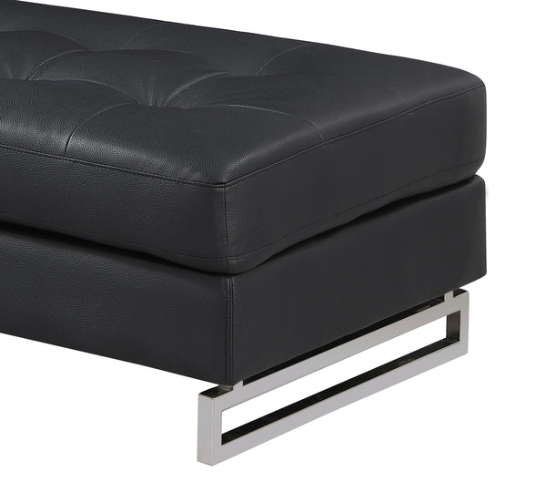 English Elm Global United Oversized Genuine Leather Ottoman with Chrome Legs for Luxurious Comfort and Style Black B05777931