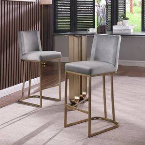 English Elm Woker Velvet Counter Stool with Gold Tipped Black Metal Legs for Kitchen Island Gray W156769739