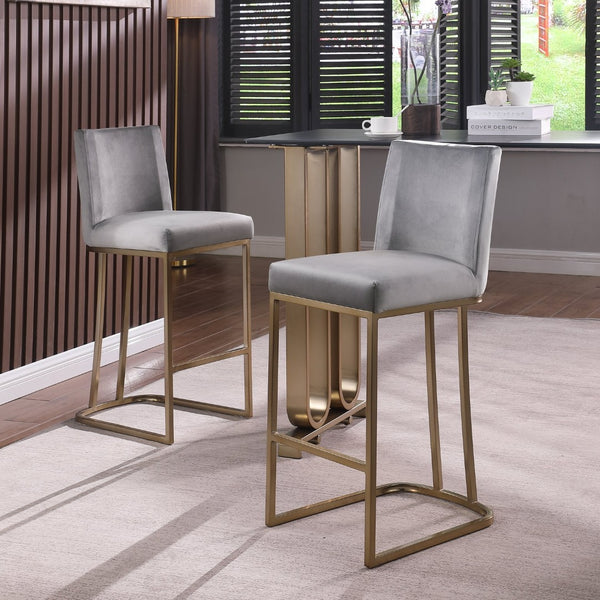 English Elm Woker Velvet Counter Stool with Gold Tipped Black Metal Legs for Kitchen Island Gray W156769739
