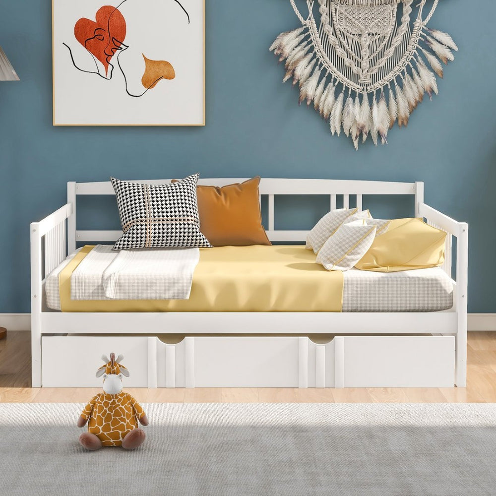 English Elm Full Size Pine Wood Daybed with Pull Out Twin Trundle for Guest or Living Room WF295131AAK