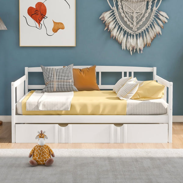 English Elm Full Size Pine Wood Daybed with Pull Out Twin Trundle for Guest or Living Room WF295131AAK