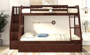 English Elm Twin-over-full Bunk Bed with Storage Staircase Drawers and Pine Wood Frame Espresso LT000223AAP