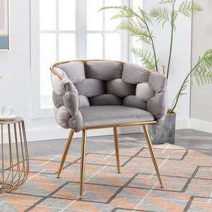 English Elm Luxury Velvet Accent Chair Sculptural Curved Seat for Bedroom Vanity or Sitting Area Gray W117067861