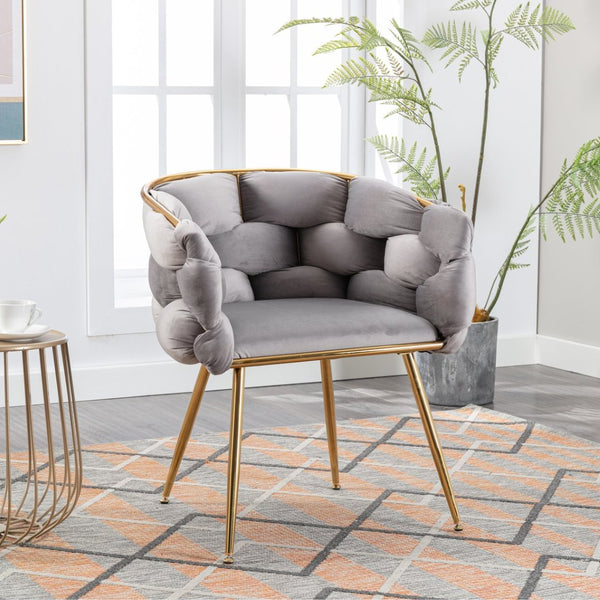 English Elm Luxury Velvet Accent Chair Sculptural Curved Seat for Bedroom Vanity or Sitting Area Gray W117067861