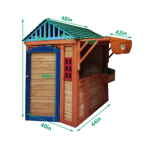 English Elm Eco-friendly Solid Fir Kids Outdoor Playhouse with 4 Built-in Backyard Games W155966762