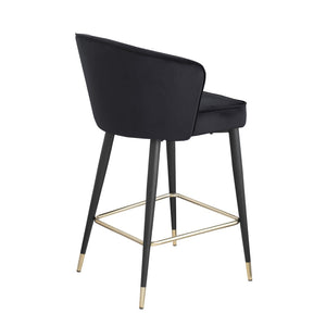 English Elm Contemporary Velvet Channel Tufted Counterstool with Gold Tipped Metal Legs for Kitchen Bar Black W156769750