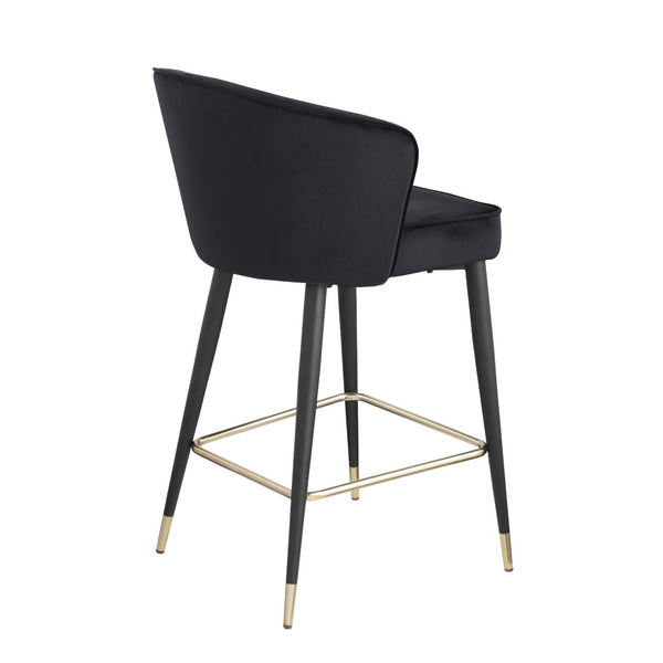 English Elm Contemporary Velvet Channel Tufted Counterstool with Gold Tipped Metal Legs for Kitchen Bar Black W156769750