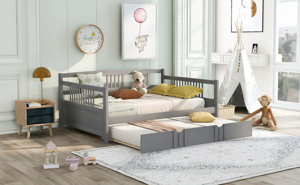 English Elm Full Size Pine Wood Daybed with Pull Out Twin Trundle for Guest or Living Room WF295131AAE