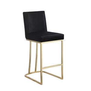English Elm Woker Velvet Counter Stool with Gold Tipped Black Metal Legs for Kitchen Island Black W156769740