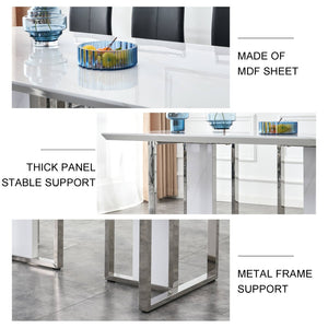 English Elm A Minimalist White Patterned Mdf Dining Table with Sleek Stainless Steel Base W1151S03652