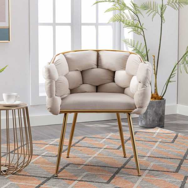English Elm Luxury Velvet Accent Chair Sculptural Curved Seat for Bedroom Vanity or Sitting Area Beige W117067862