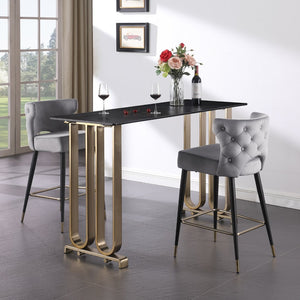 English Elm Woker Velvet Counter Stool with Gold Tipped Black Metal Legs for Kitchen Island W156769747