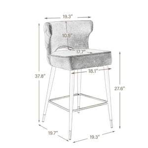 English Elm Woker Velvet Counter Stool with Gold Tipped Black Metal Legs for Kitchen Island W156769747