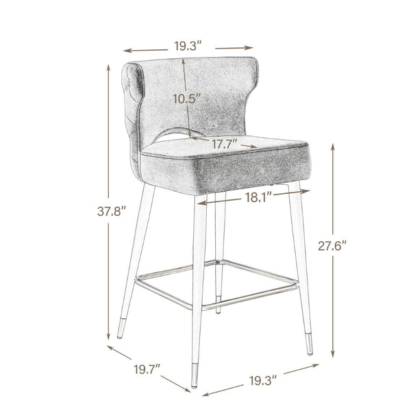 English Elm Woker Velvet Counter Stool with Gold Tipped Black Metal Legs for Kitchen Island W156769747