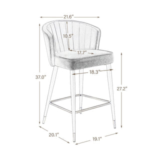 English Elm Contemporary Velvet Channel Tufted Counterstool with Gold Tipped Metal Legs for Kitchen Bar Black W156769750