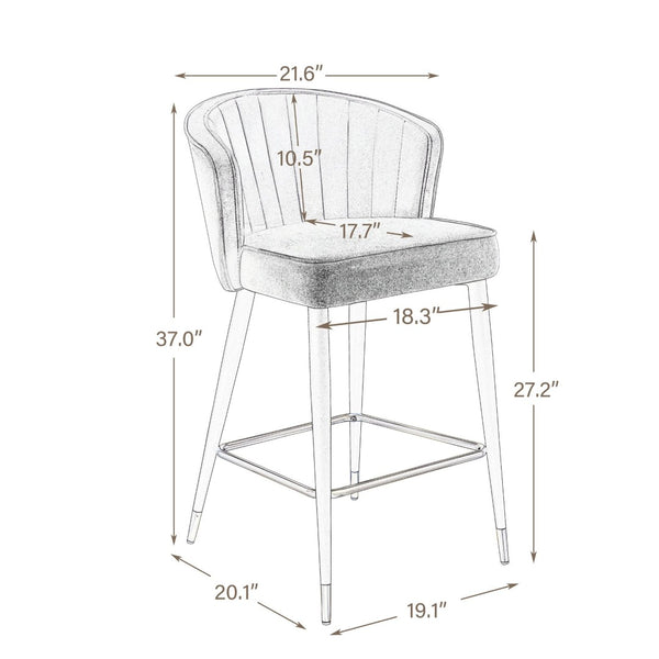 English Elm Contemporary Velvet Channel Tufted Counterstool with Gold Tipped Metal Legs for Kitchen Bar Black W156769750