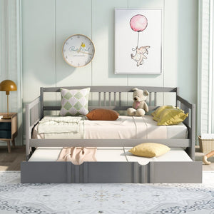 English Elm Full Size Pine Wood Daybed with Pull Out Twin Trundle for Guest or Living Room WF295131AAE