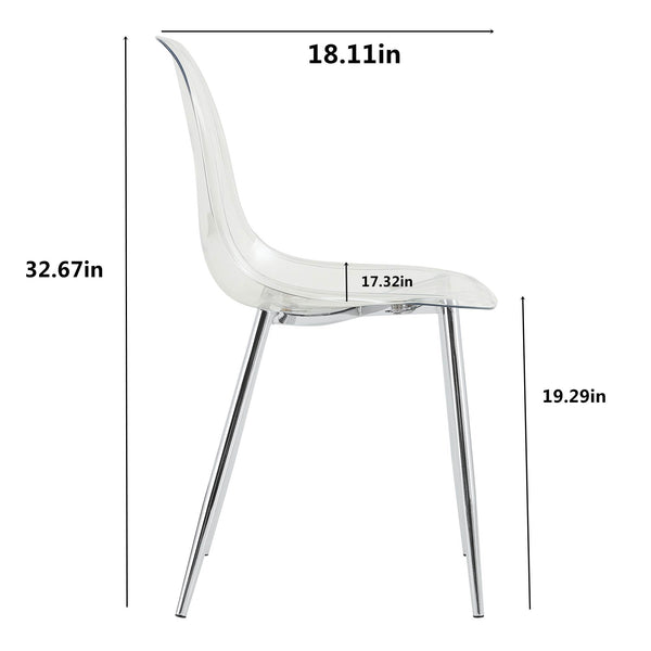 English Elm Modern transparent dining chair with ergonomic PET shell, armless Nordic design, luxe crystal look, easy assembly, sleek metal legs Silver W1151121532