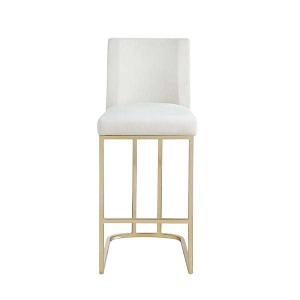 English Elm Woker Velvet Counter Stool with Gold Tipped Black Metal Legs for Kitchen Island Creamy White W156769738