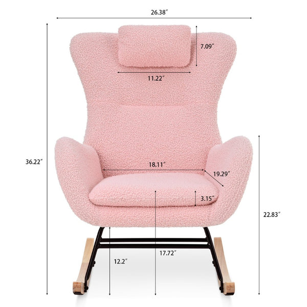 English Elm Rocking Glider Chair Teddy Upholstered High Back with Adjustable Headrest for Nursery W680127263