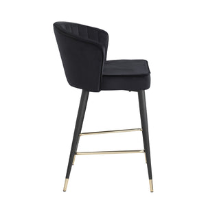 English Elm Contemporary Velvet Channel Tufted Counterstool with Gold Tipped Metal Legs for Kitchen Bar Black W156769750