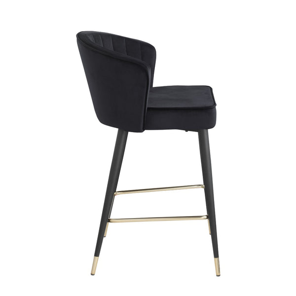 English Elm Contemporary Velvet Channel Tufted Counterstool with Gold Tipped Metal Legs for Kitchen Bar Black W156769750