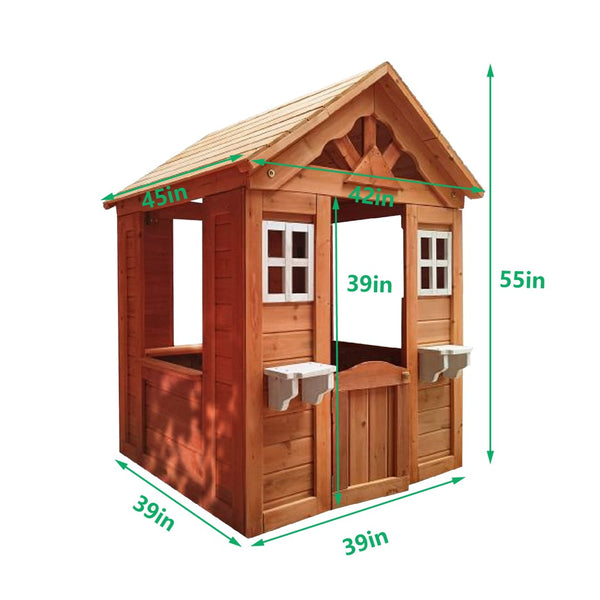 English Elm All Firwood Kids Outdoor Playhouse with Half Door Windows and Flowerpot Holders W155966852