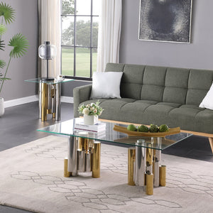 English Elm Stainless Steel Framed Rectangular Glass Coffee Table Modern Living Room Center Piece W1567S00004