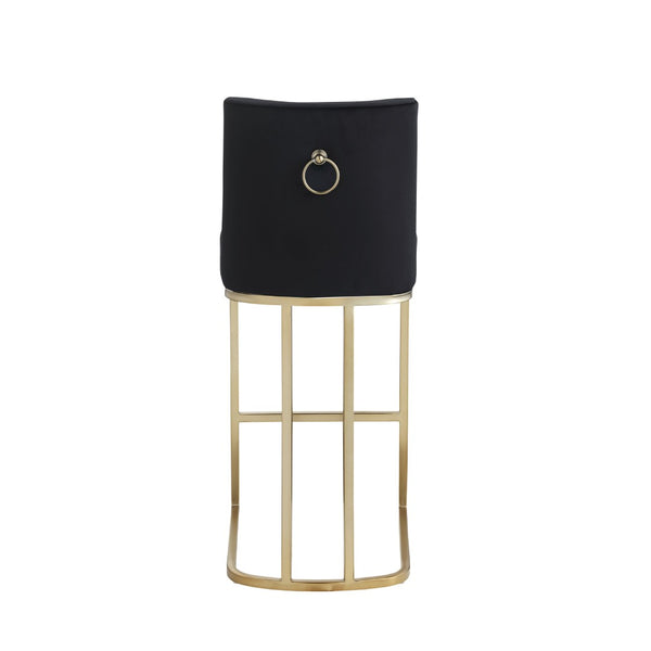 English Elm Woker Velvet Counter Stool with Gold Tipped Black Metal Legs for Kitchen Island Black W156769740