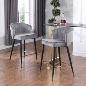 English Elm Contemporary Velvet Channel Tufted Counterstool with Gold Tipped Metal Legs for Kitchen Bar Gray W156769751