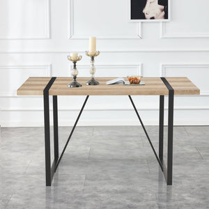 English Elm Rustic Industrial Rectangular Dining Table for 4-6, 1.5" Thick Rustic Brown MDF Top & Black Metal Legs, Quick Assemble Durable 55.1"x31.4"x29.9" W1151133342