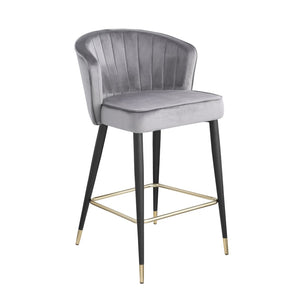 English Elm Contemporary Velvet Channel Tufted Counterstool with Gold Tipped Metal Legs for Kitchen Bar Gray W156769751