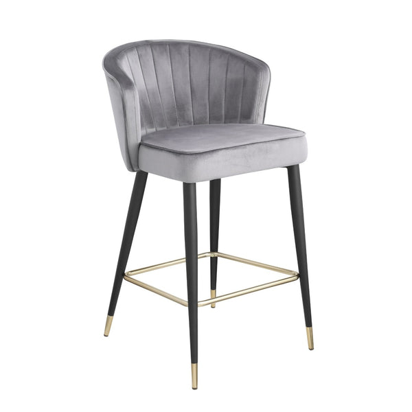English Elm Contemporary Velvet Channel Tufted Counterstool with Gold Tipped Metal Legs for Kitchen Bar Gray W156769751