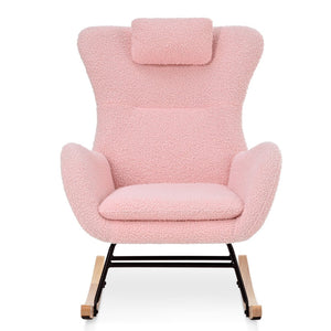 English Elm Rocking Glider Chair Teddy Upholstered High Back with Adjustable Headrest for Nursery W680127263