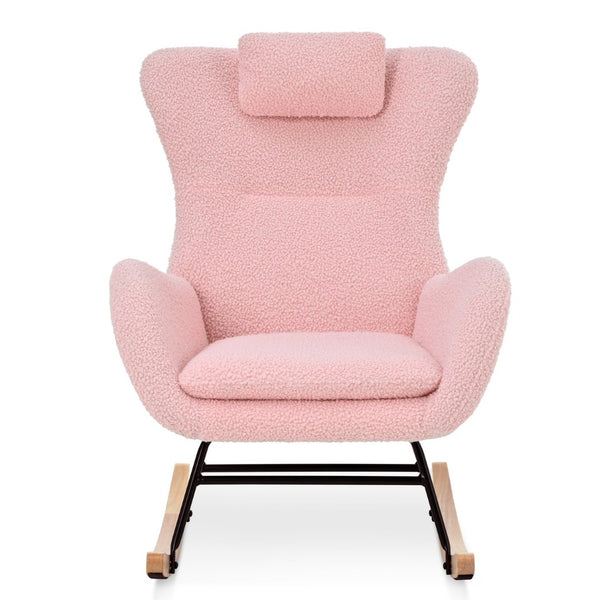 English Elm Rocking Glider Chair Teddy Upholstered High Back with Adjustable Headrest for Nursery W680127263