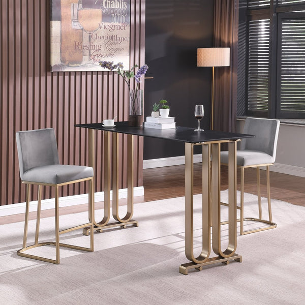English Elm Woker Velvet Counter Stool with Gold Tipped Black Metal Legs for Kitchen Island Gray W156769739
