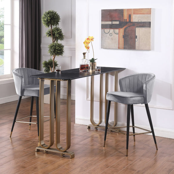English Elm Contemporary Velvet Channel Tufted Counterstool with Gold Tipped Metal Legs for Kitchen Bar Gray W156769751