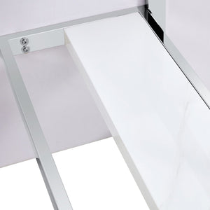 English Elm A Minimalist White Patterned Mdf Dining Table with Sleek Stainless Steel Base W1151S03652