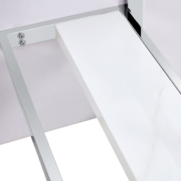 English Elm A Minimalist White Patterned Mdf Dining Table with Sleek Stainless Steel Base W1151S03652