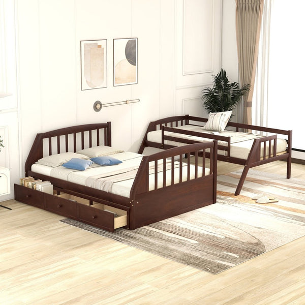 English Elm Twin-over-full Bunk Bed with Storage Staircase Drawers and Pine Wood Frame Espresso LT000223AAP