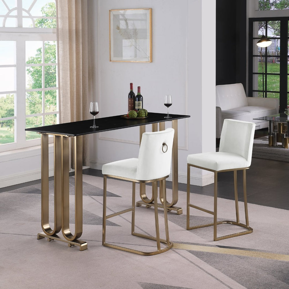 English Elm Woker Velvet Counter Stool with Gold Tipped Black Metal Legs for Kitchen Island Creamy White W156769738