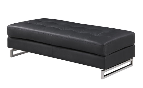English Elm Global United Oversized Genuine Leather Ottoman with Chrome Legs for Luxurious Comfort and Style Black B05777931