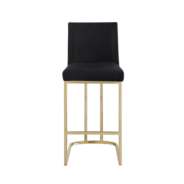 English Elm Woker Velvet Counter Stool with Gold Tipped Black Metal Legs for Kitchen Island Black W156769740