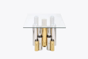 English Elm Stainless Steel Framed Rectangular Glass Coffee Table Modern Living Room Center Piece W1567S00004