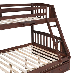 English Elm Twin-over-full Bunk Bed with Storage Staircase Drawers and Pine Wood Frame Espresso LT000223AAP