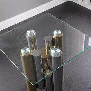 English Elm Stainless Steel and Tempered Glass Square End Table for Modern Living Spaces W1567S00003