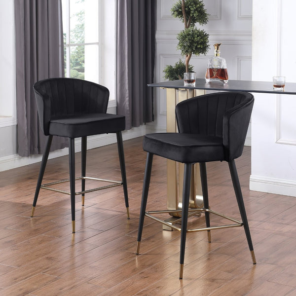 English Elm Contemporary Velvet Channel Tufted Counterstool with Gold Tipped Metal Legs for Kitchen Bar Black W156769750