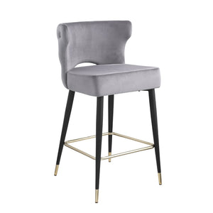 English Elm Woker Velvet Counter Stool with Gold Tipped Black Metal Legs for Kitchen Island W156769747