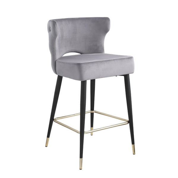 English Elm Woker Velvet Counter Stool with Gold Tipped Black Metal Legs for Kitchen Island W156769747